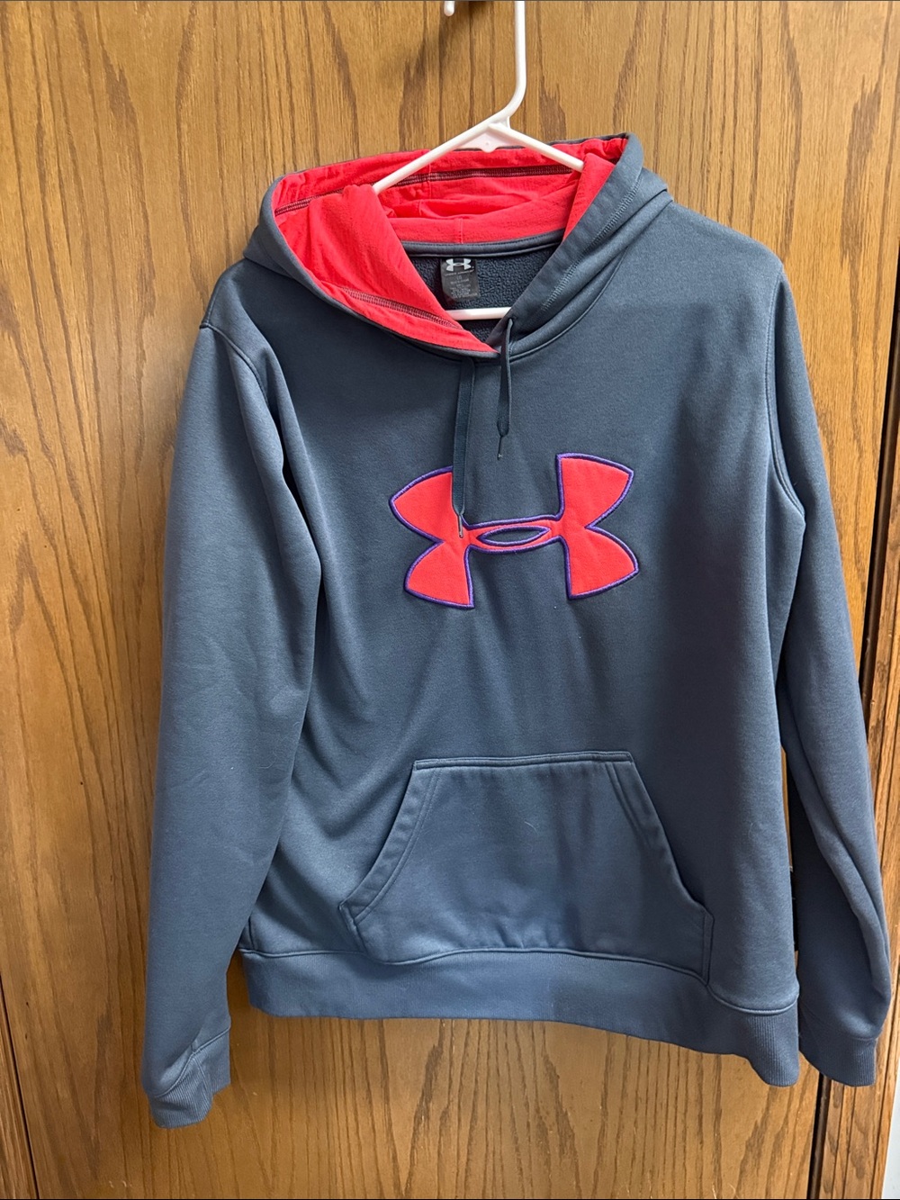 Under Armour Charcoal Hoodie with Red Logo and Lined Hood
